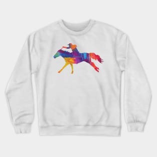 Cowgirl Riding a Running Horse with Rainbow Background Crewneck Sweatshirt